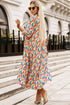 Multi-Color Abstract Geometric Print Long Sleeve High Waist Dress